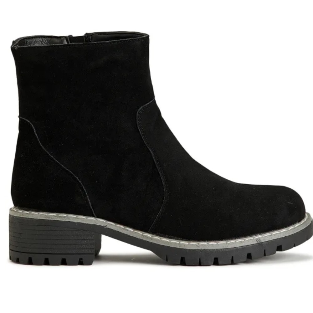 SEVEN7 Black Suede Ankle Boots Women Casual Faux Leather Booties w Round toe